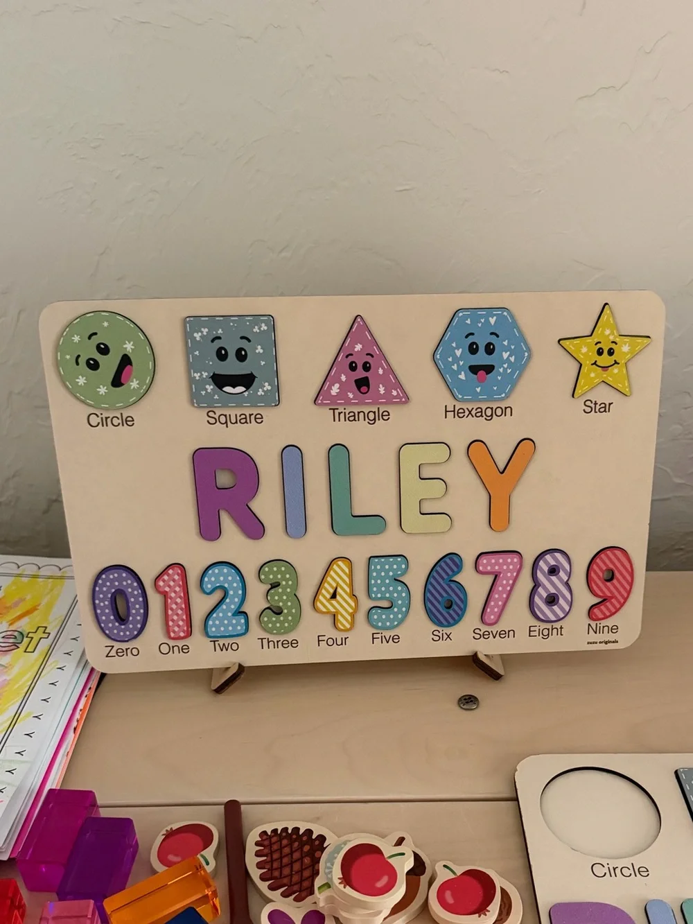 Wooden Kids Name Puzzle - Riley - Colorful Letters & Numbers